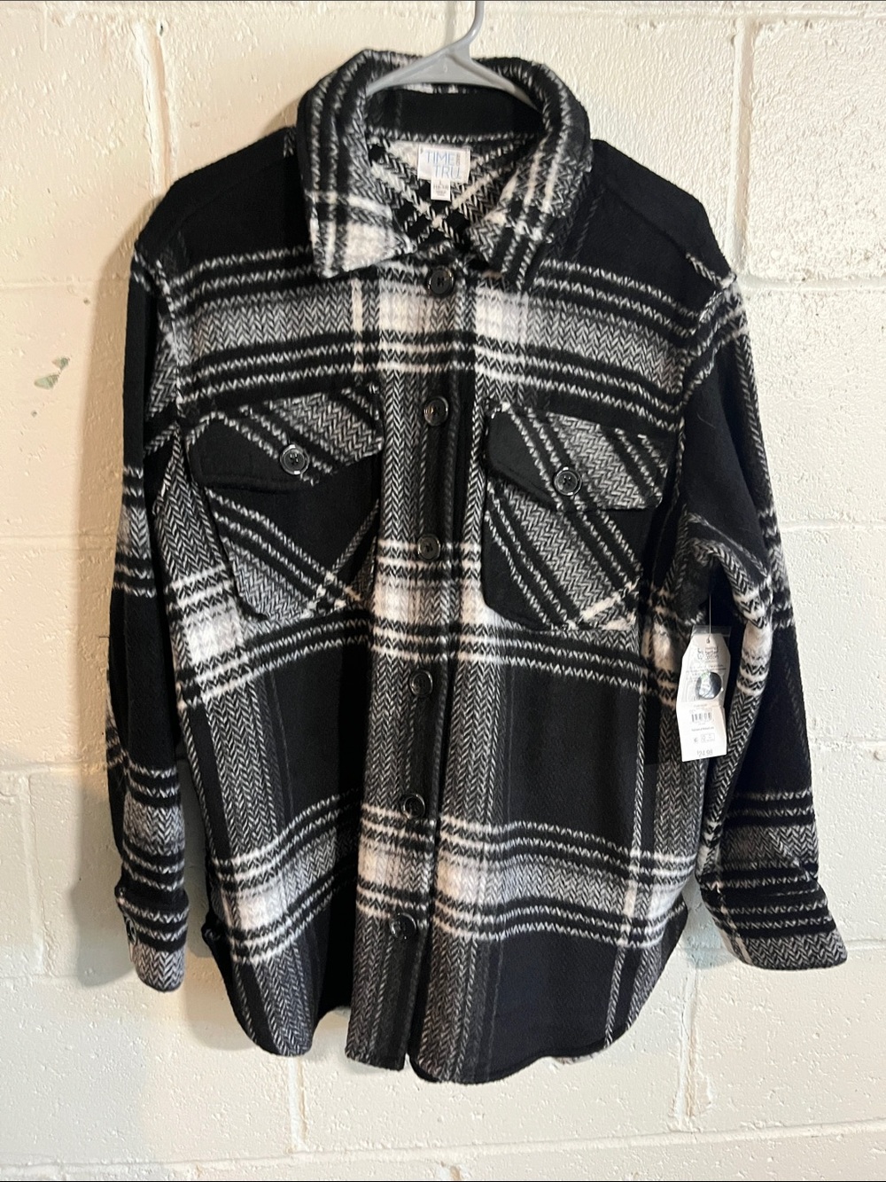 Time & Tru Plaid Button-Front Flannel Shacket- Large